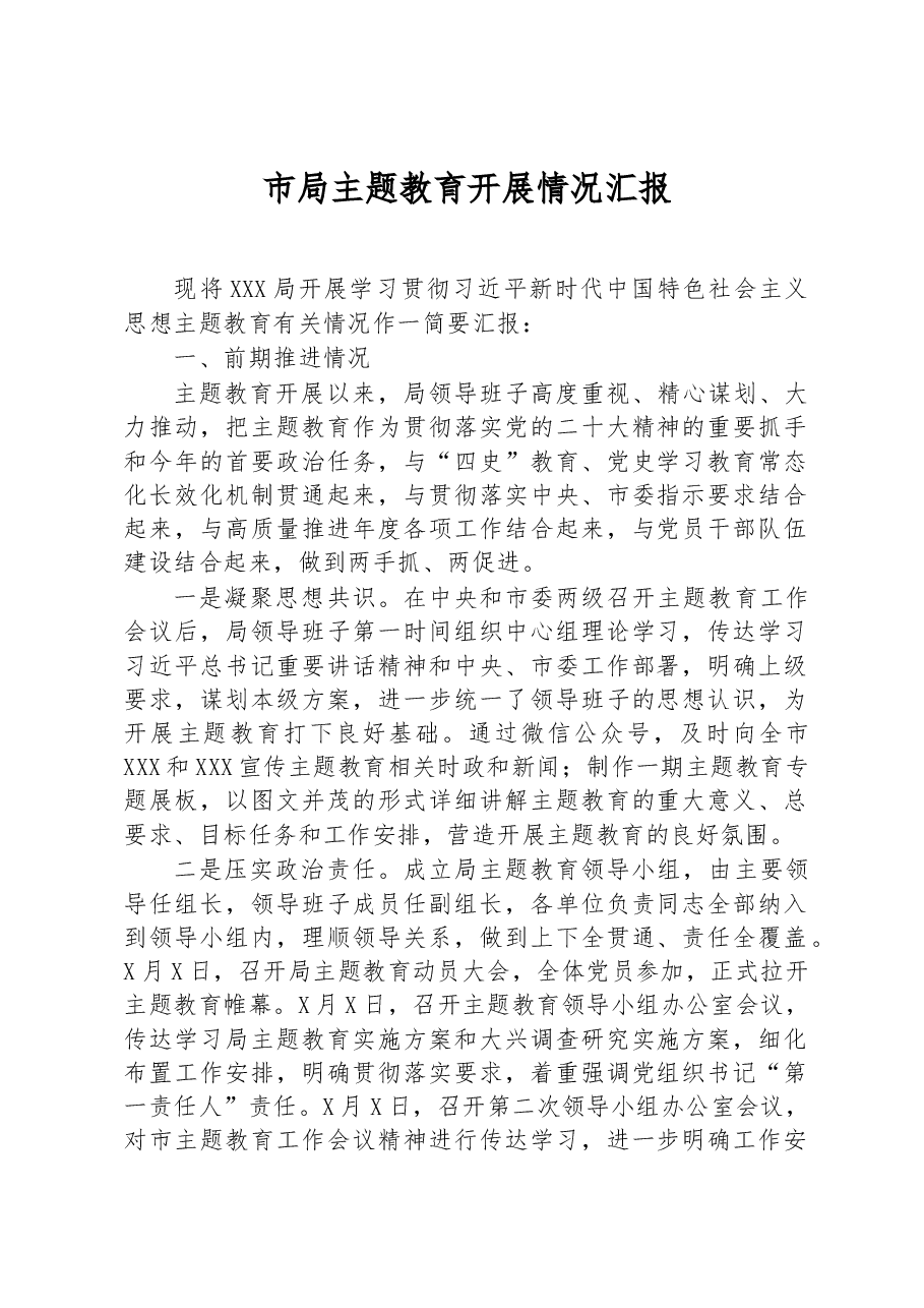 市局主题教育开展情况汇报.docx,第1页预览