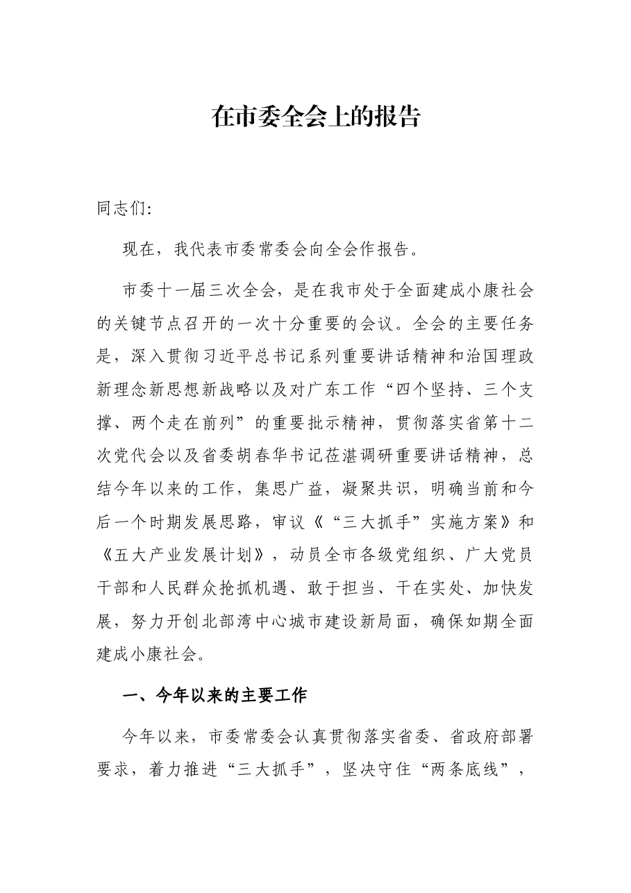 在市委全会上的报告.docx,第1页预览