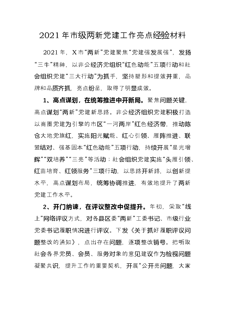 2021年市级两新党建工作亮点经验材料.docx，第1页预览