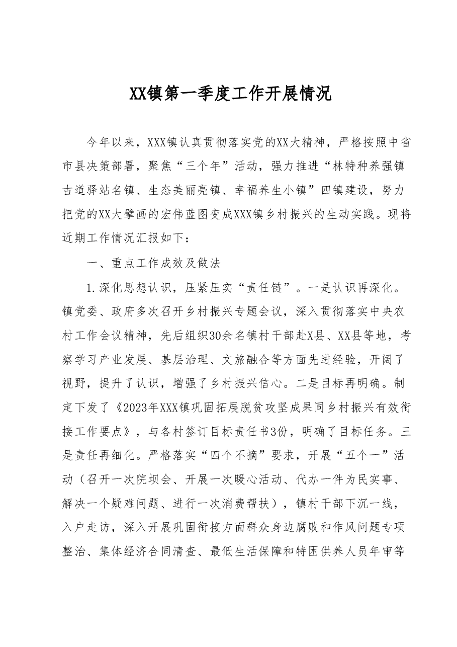 XX镇第一季度工作开展情况.docx,第1页预览