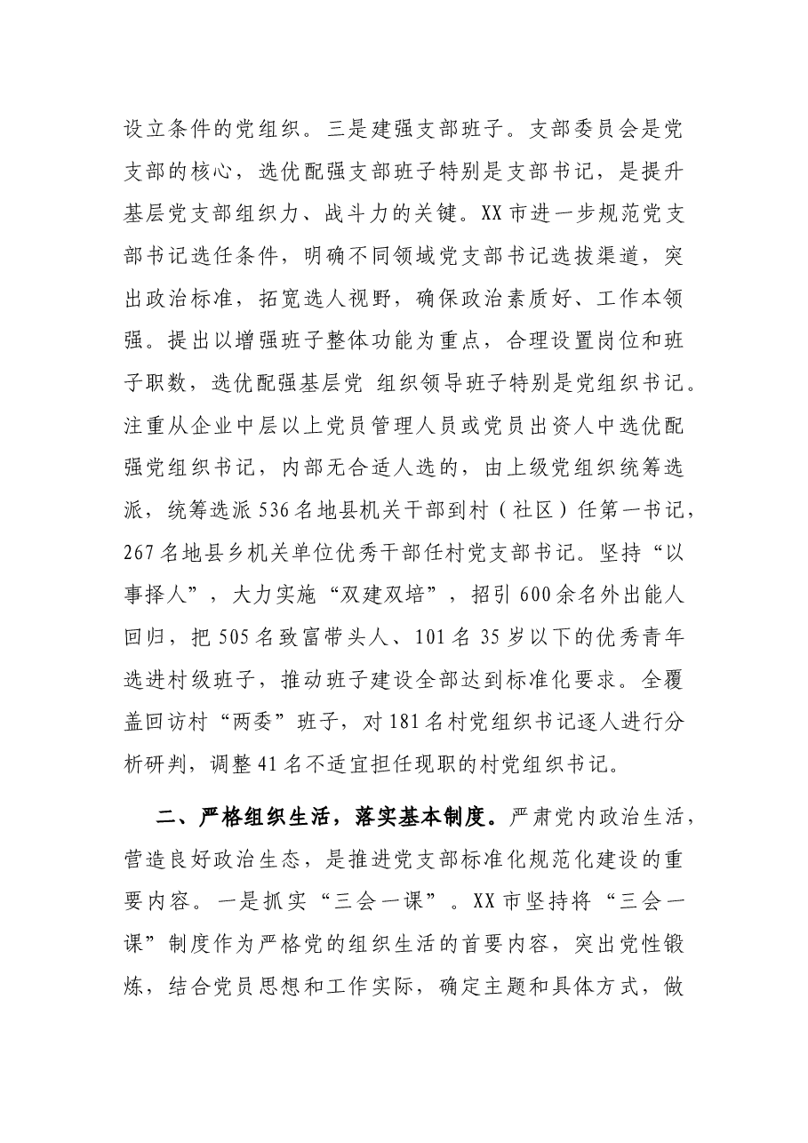 市基层组织建设专项巡察有关推进党支部标准化规范化建设情况汇报.docx,第3页预览