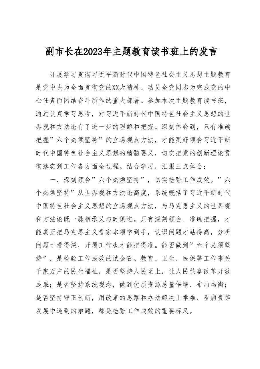 副市长在2023年主题教育读书班上的发言.doc,第1页预览