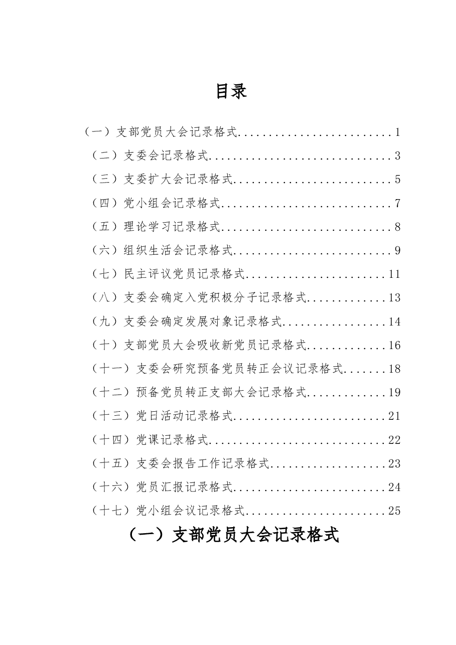 党支部17种会议记录格式.docx,第1页预览