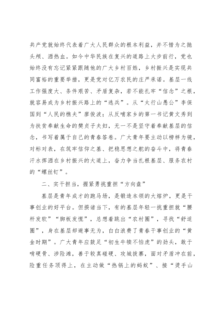 交流研讨发言:践行回信精神助力乡村振兴用青春书写新时代华彩篇章.docx,第2页预览