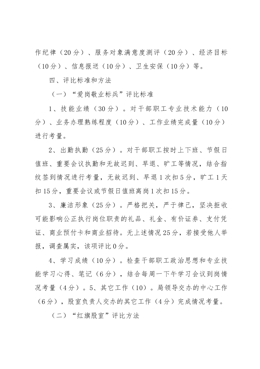 关于开展争做“爱岗敬业标兵”和“红旗股室”活动评选办法.docx,第2页预览