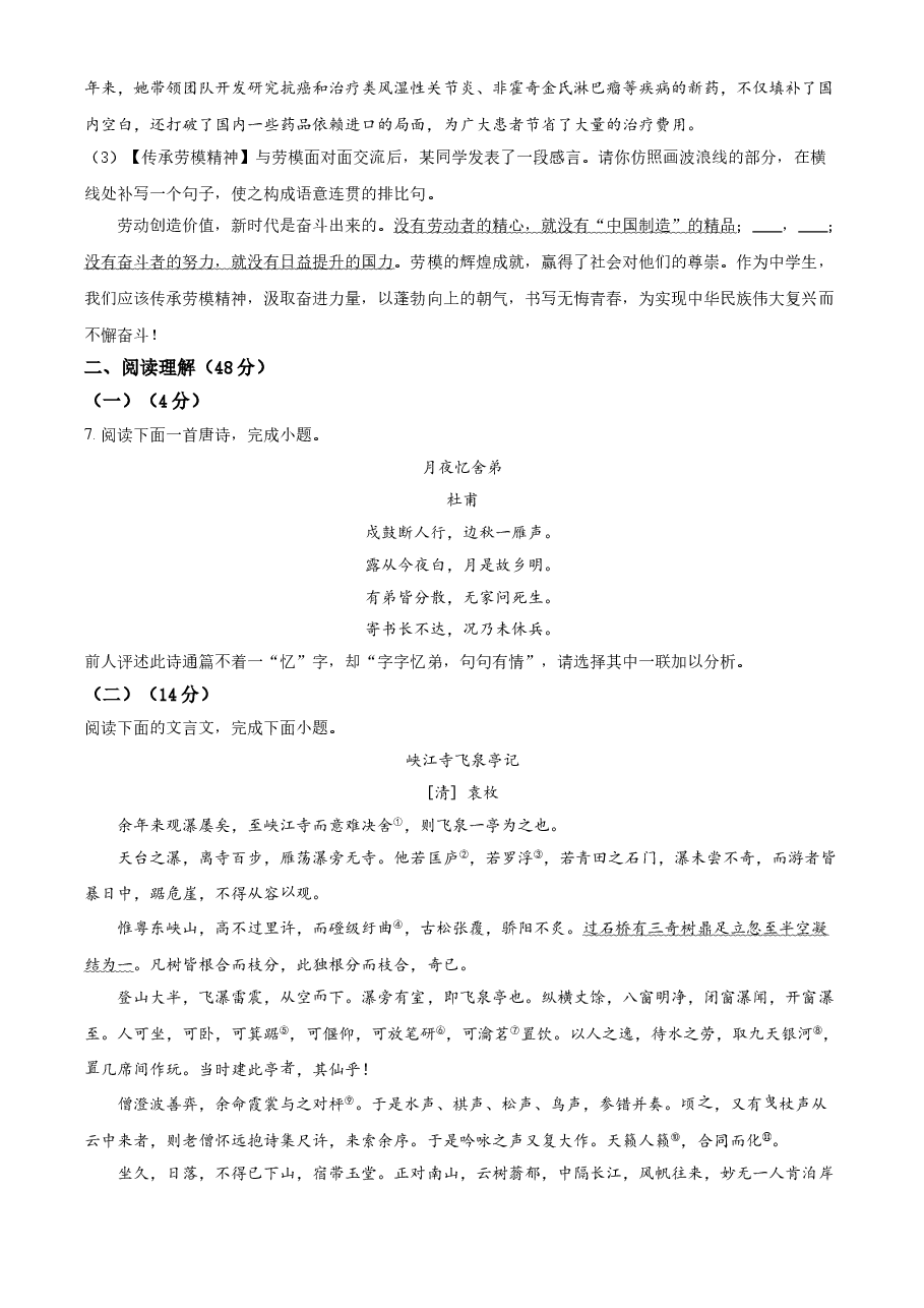 精品解析：山东省临沂市2021年中考语文试题（原卷版）.doc，第3页预览