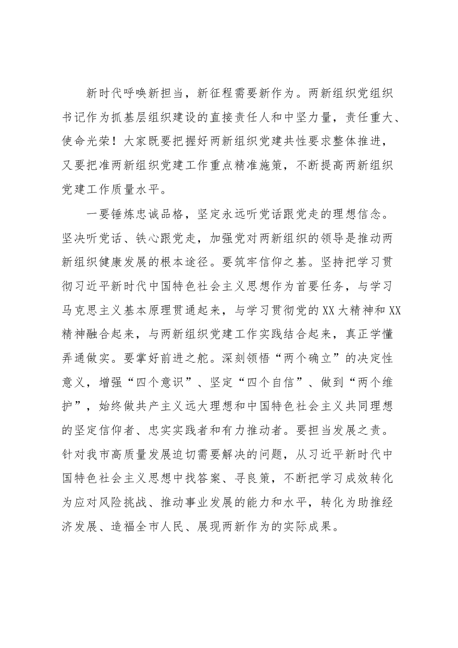 在全市两新组织党组织书记学习贯彻落实党的XX大精神示范培训班开班仪式上的讲话.docx,第4页预览