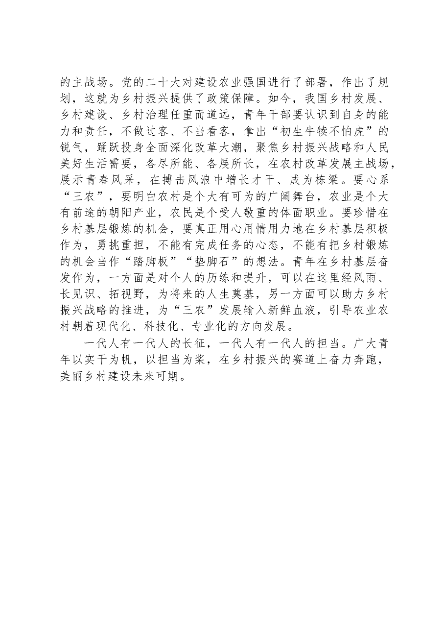 青年干部座谈交流发言:在乡村振兴“主战场”彰显青春担当.docx,第3页预览