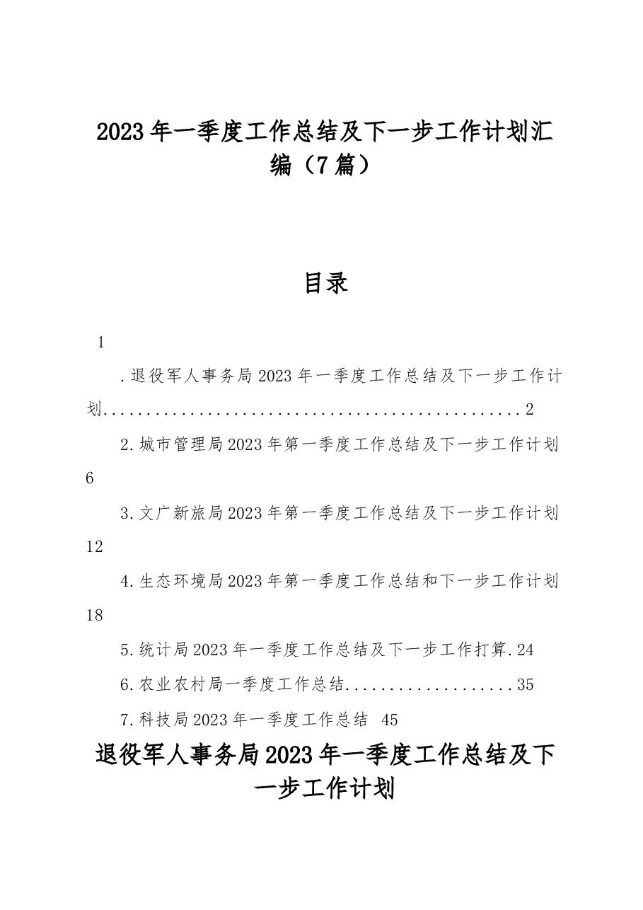 7篇2023年一季度工作总结及下一步工作计划汇编.docx,第1页预览