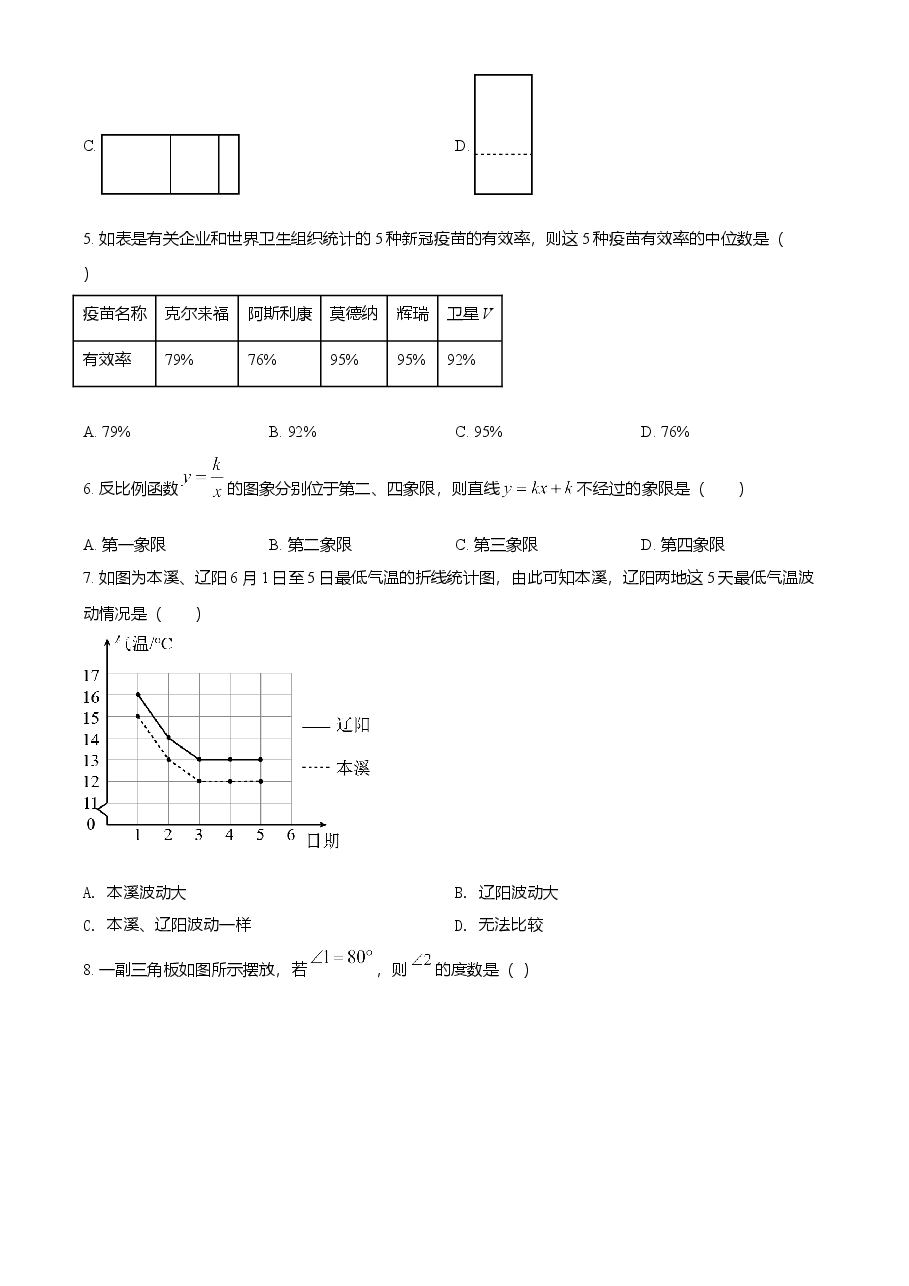 精品解析：辽宁省本溪市2021年中考数学真题（原卷版）.doc，第2页预览