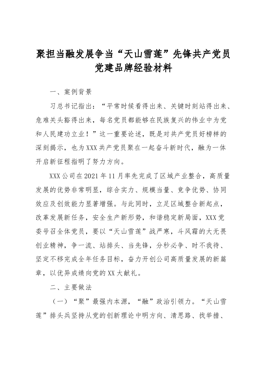 聚担当融发展争当“天山雪莲”先锋共产党员党建品牌经验材料.docx,第1页预览