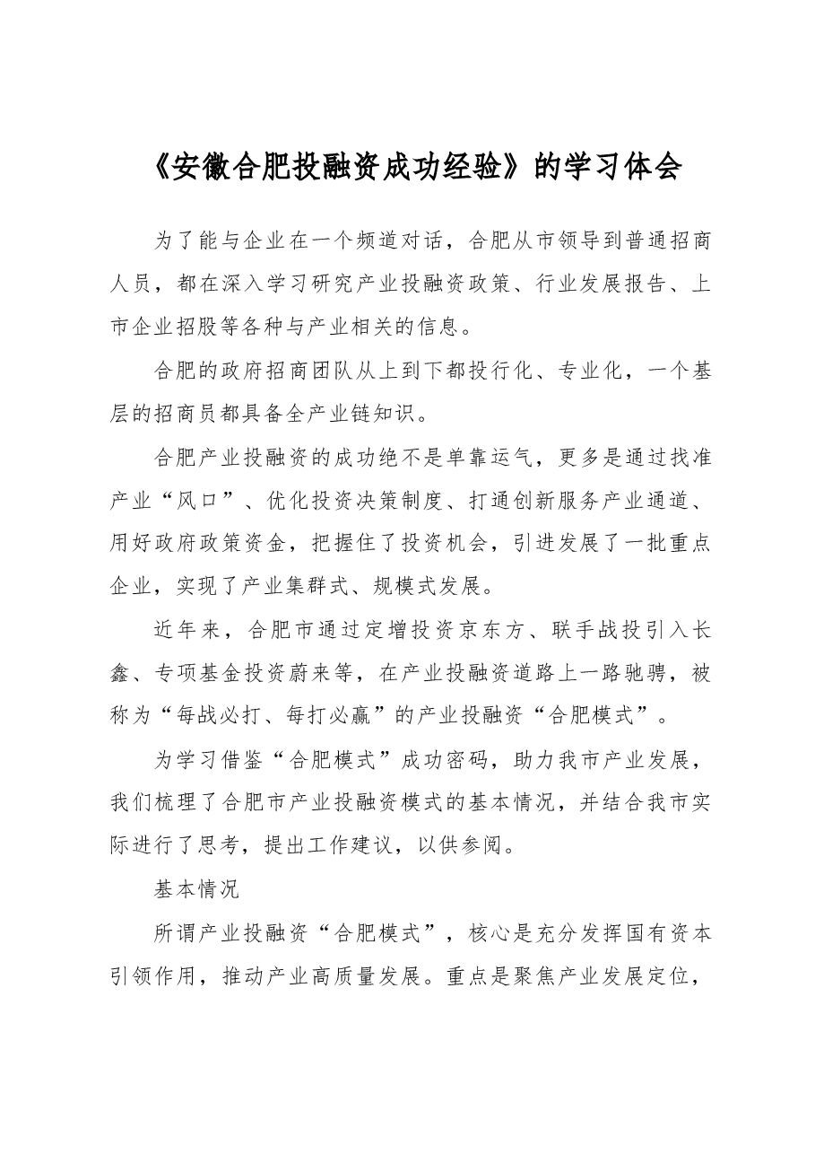 安徽合肥投融资成功经验.docx,第1页预览
