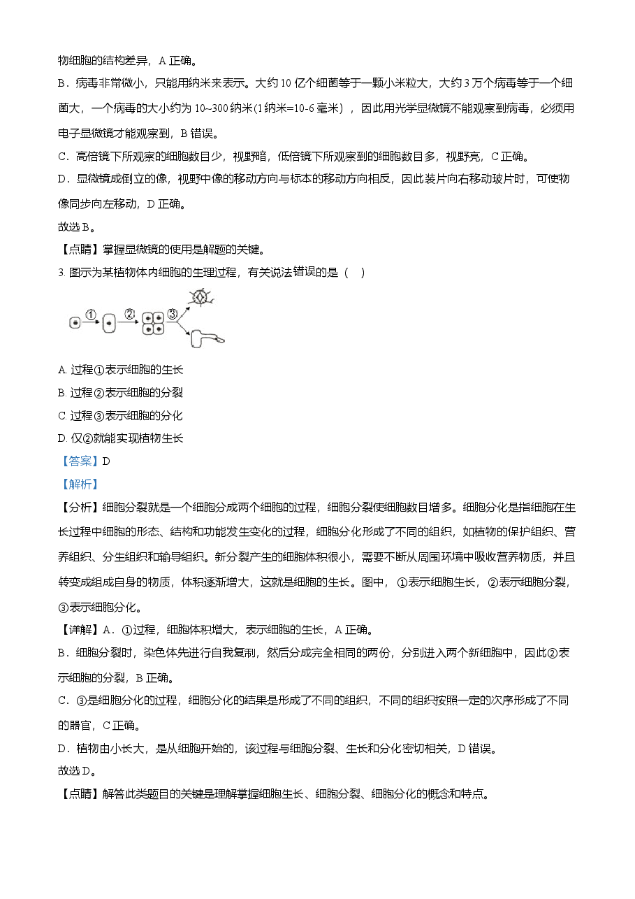 精品解析:四川省遂宁市2021年中考生物试题(解析版).doc,第2页预览