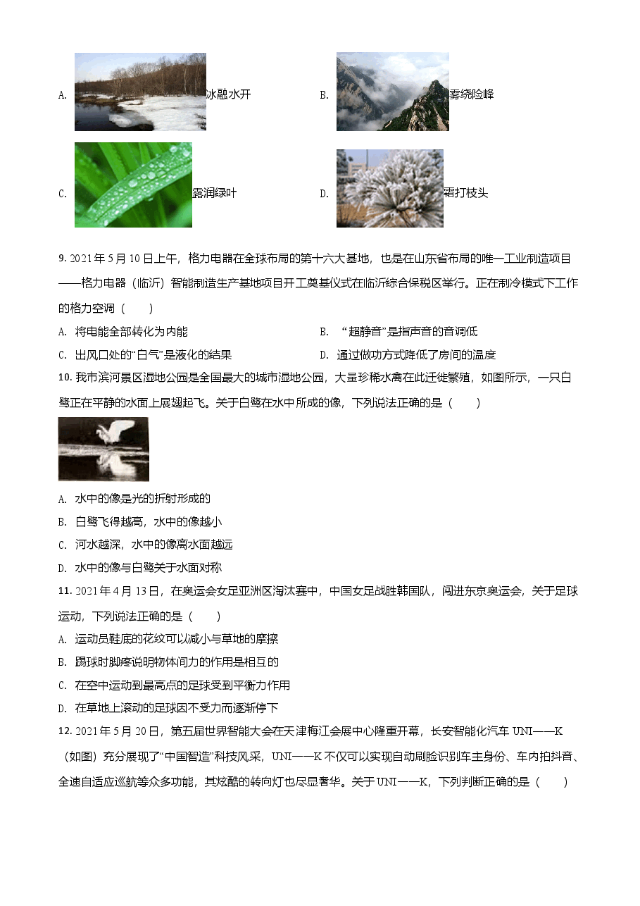 精品解析:2021年山东省临沂市中考物理真题(原卷版).doc,第3页预览