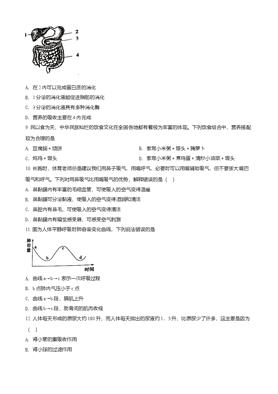 精品解析:山东省聊城市2021年中考生物试题(原卷版).doc,第3页预览