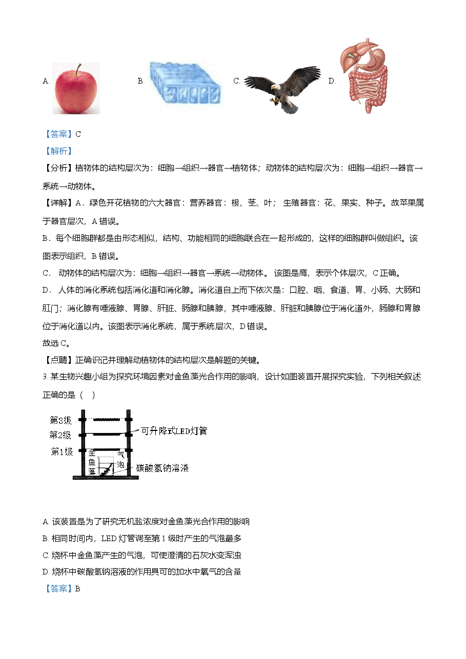 精品解析:湖北省随州市中考2021年中考生物试题(解析版).doc,第2页预览