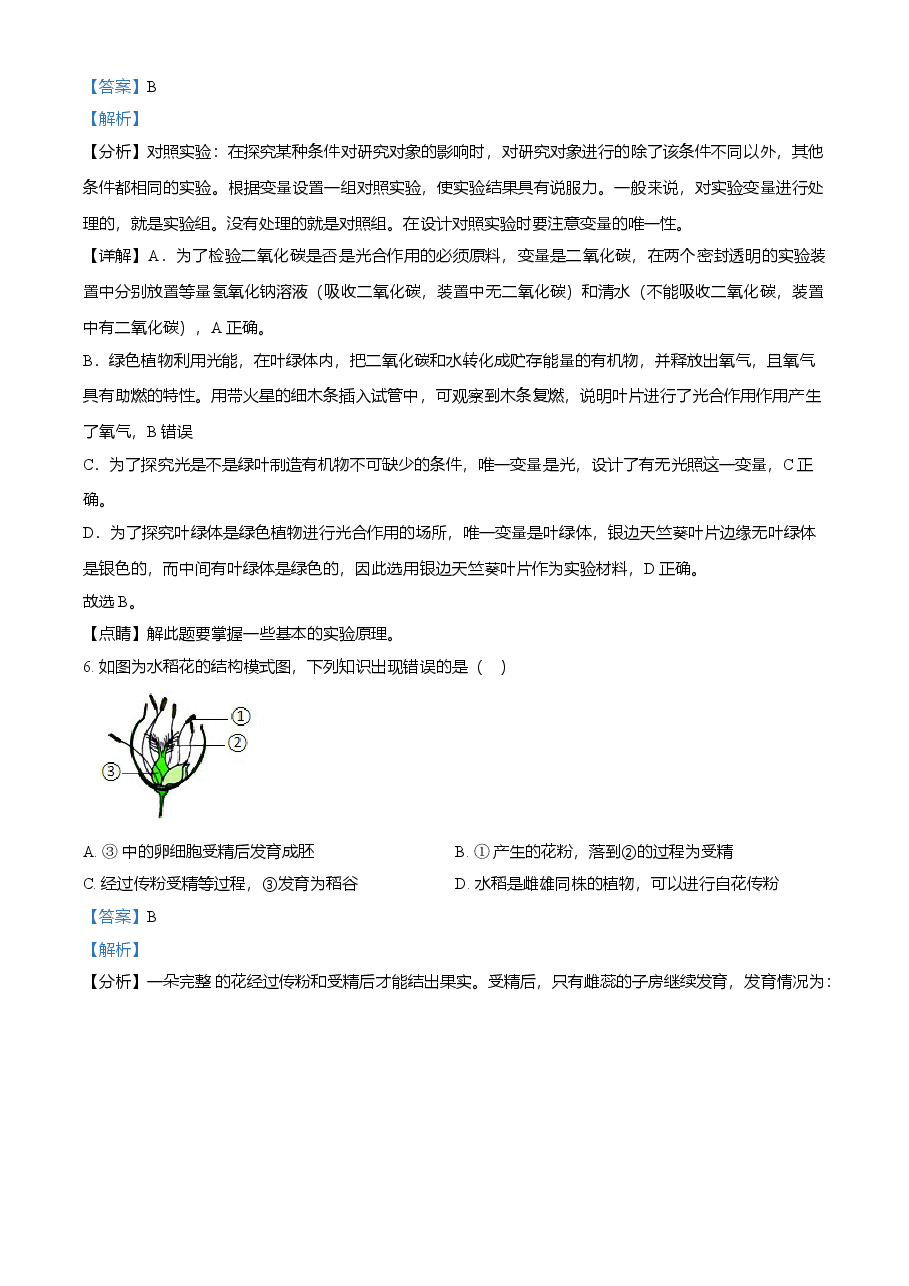 精品解析：湖南省娄底市2021年中考生物试题（解析版）.doc，第4页预览