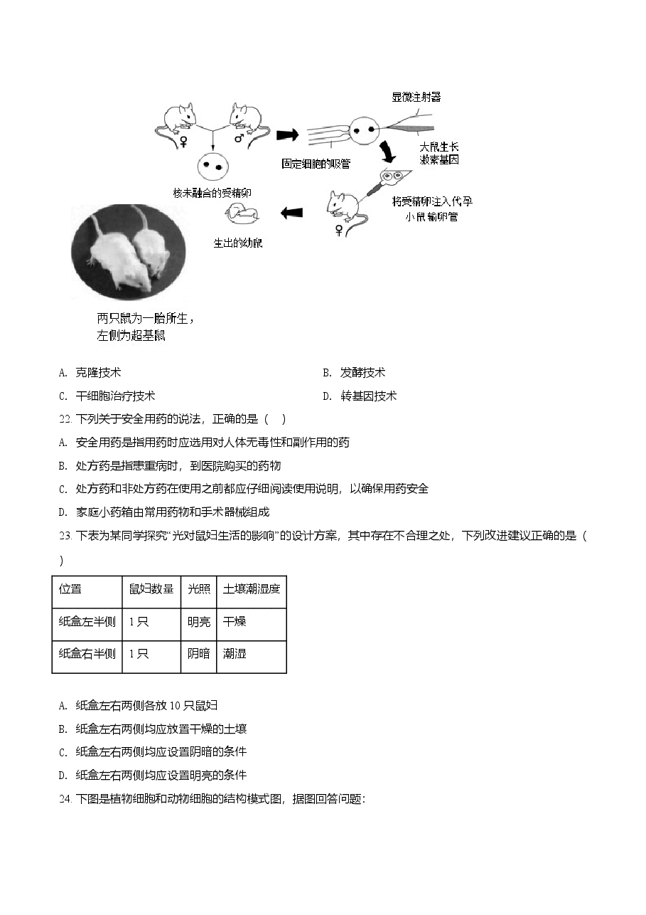 精品解析:2021年天津市红桥区学考生物试题(原卷版).doc,第4页预览