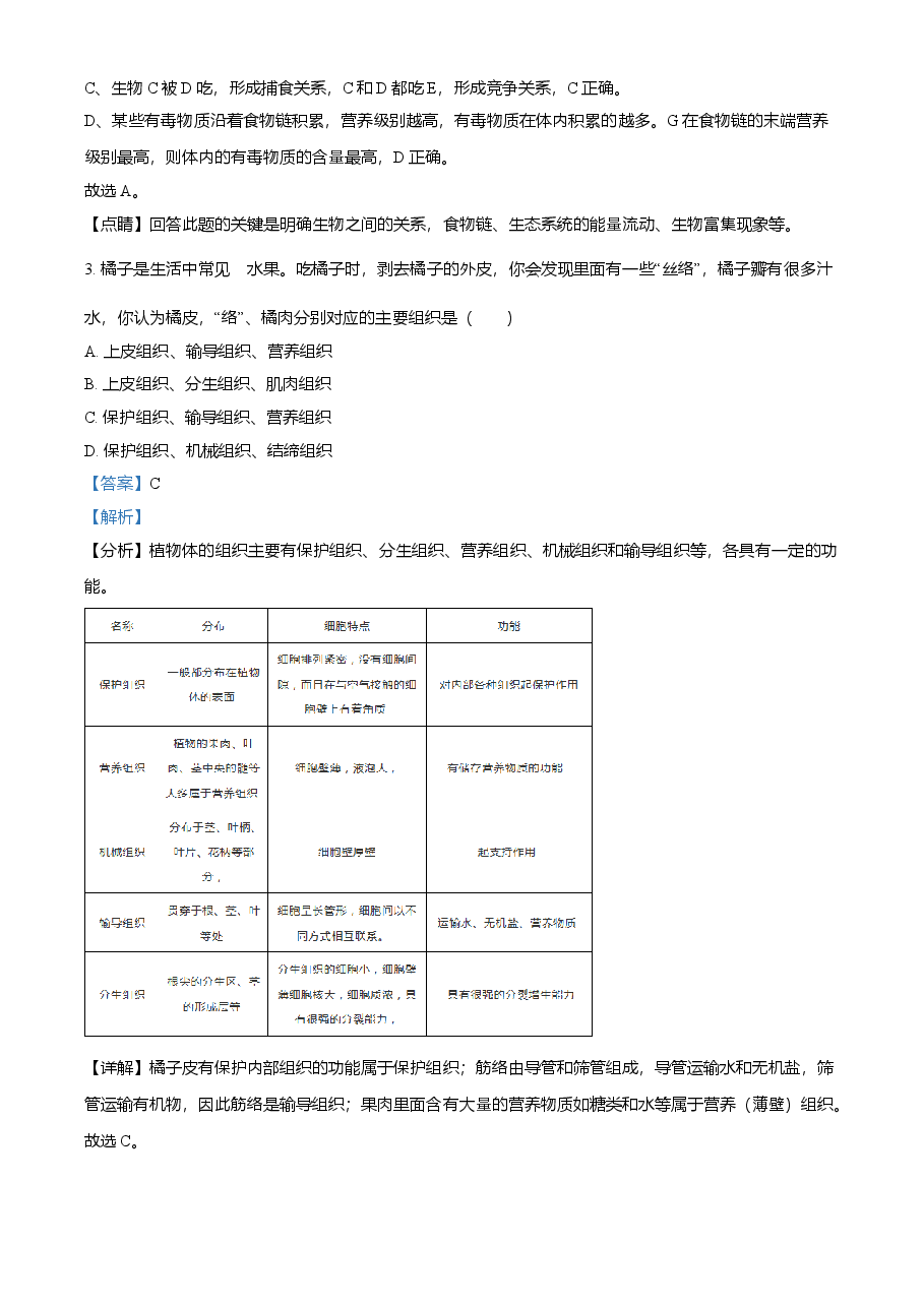 精品解析:湖南省湘潭市2021年中考生物试题(解析版).doc,第2页预览