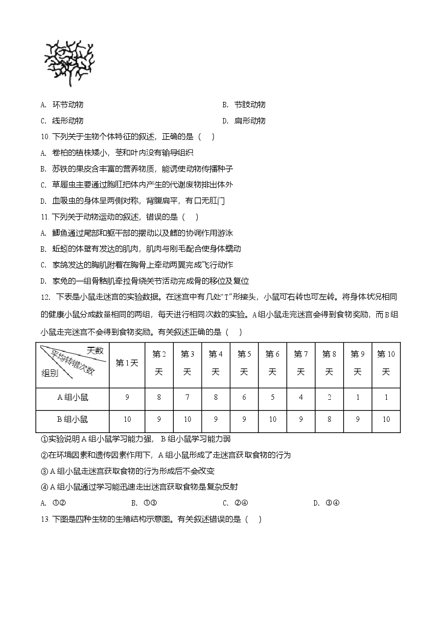 精品解析：山东省泰安市2021年中考生物试题（原卷版）.doc，第4页预览