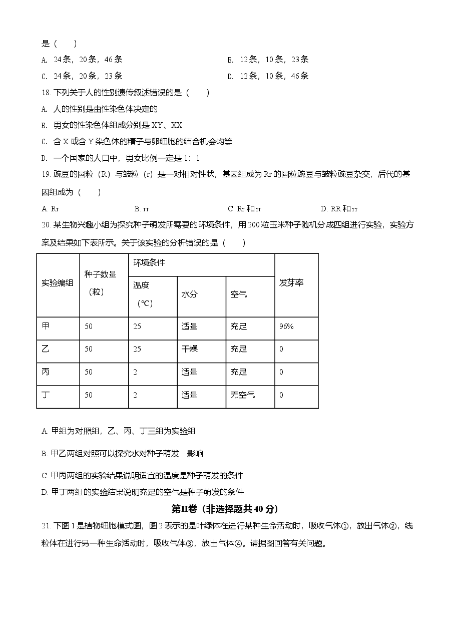 精品解析：湖北省黄石市2021年中考生物试题（原卷版）.doc，第3页预览