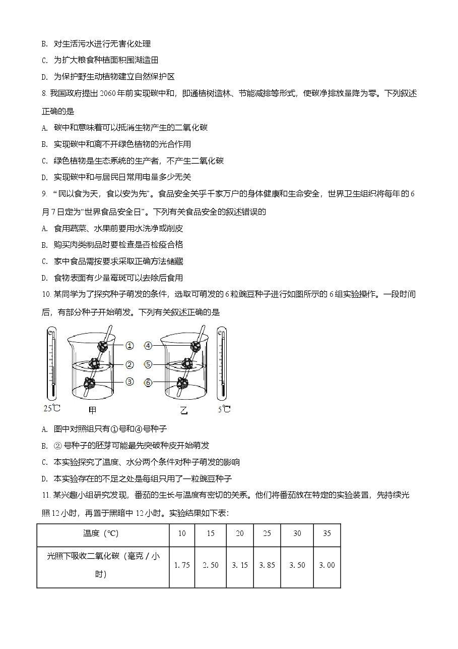 精品解析：江苏省苏州市2021年初中结业考试生物试题（原卷版）.doc，第2页预览