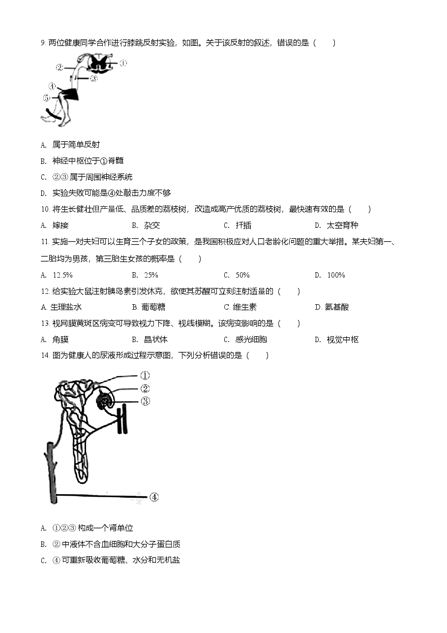 精品解析:广东省2021年中考生物试题(原卷版).doc,第3页预览