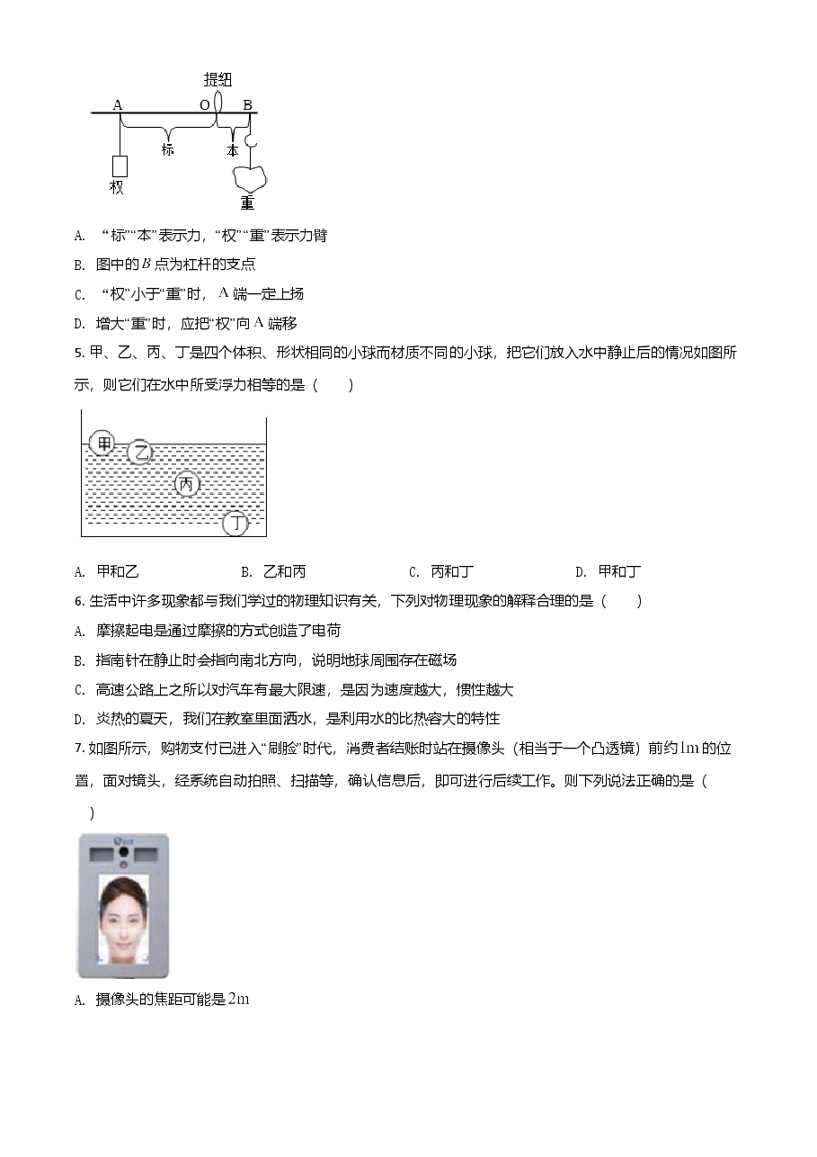 精品解析:2021年湖南省衡阳市中考物理试题(原卷版).doc,第2页预览