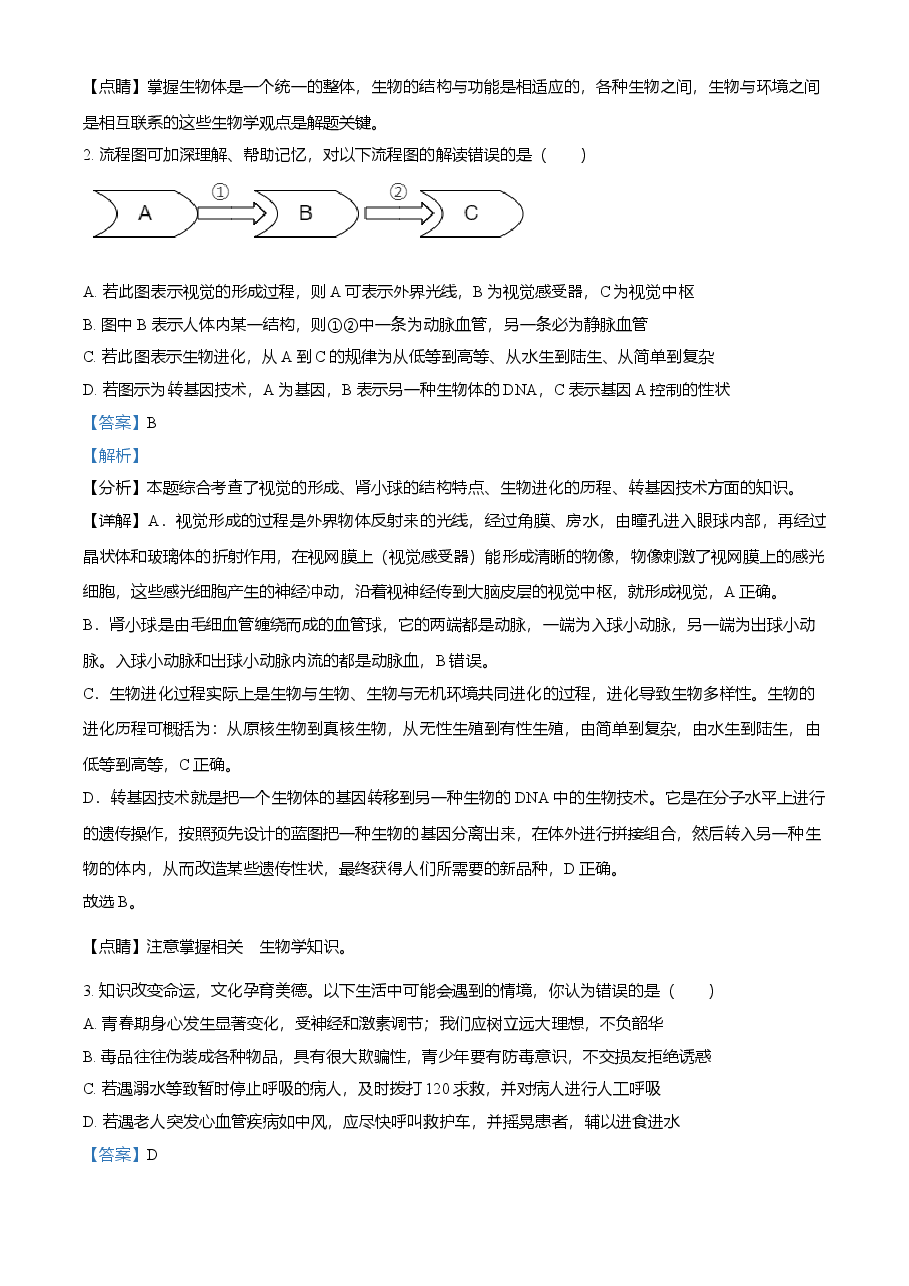 精品解析:湖北省恩施州2021年中考生物试题(解析版).doc,第2页预览