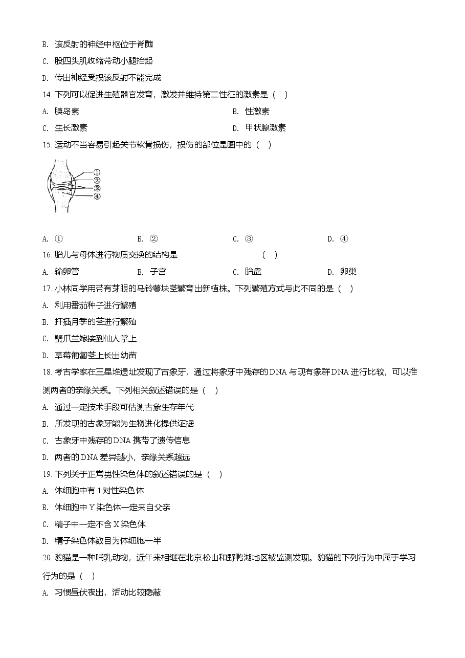 精品解析:北京市2021年中考生物试题(原卷版).doc,第3页预览