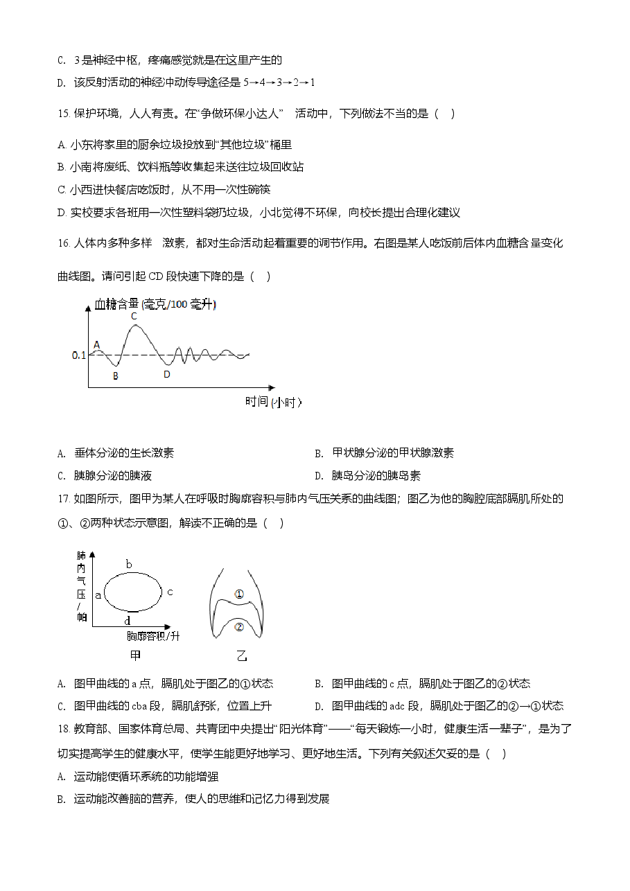 精品解析:湖南省娄底市2021年中考生物试题(原卷版).doc,第4页预览