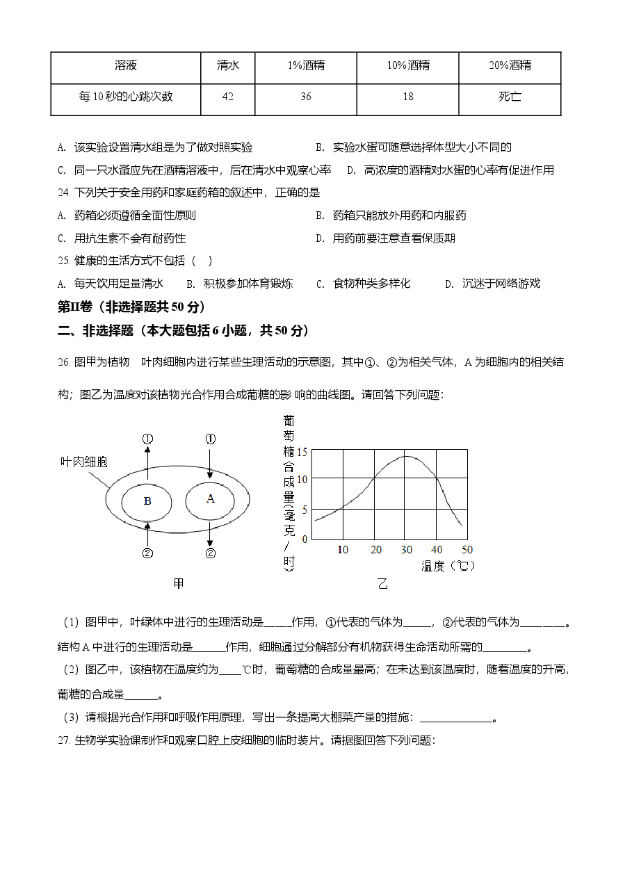 精品解析:江苏省常州市2021年中考生物试题(原卷版).doc,第4页预览
