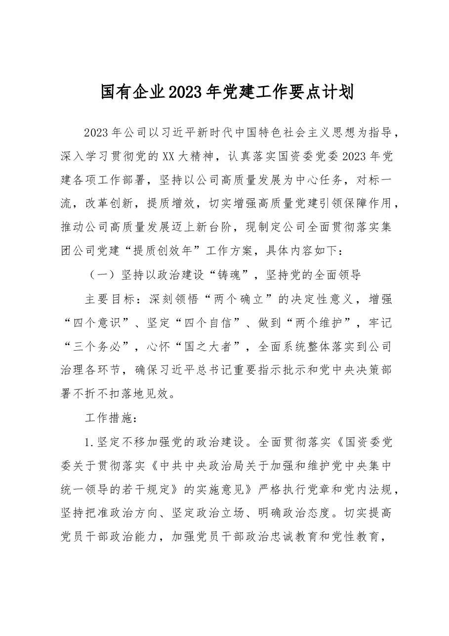 国有企业2023年党建工作要点计划.docx,第1页预览