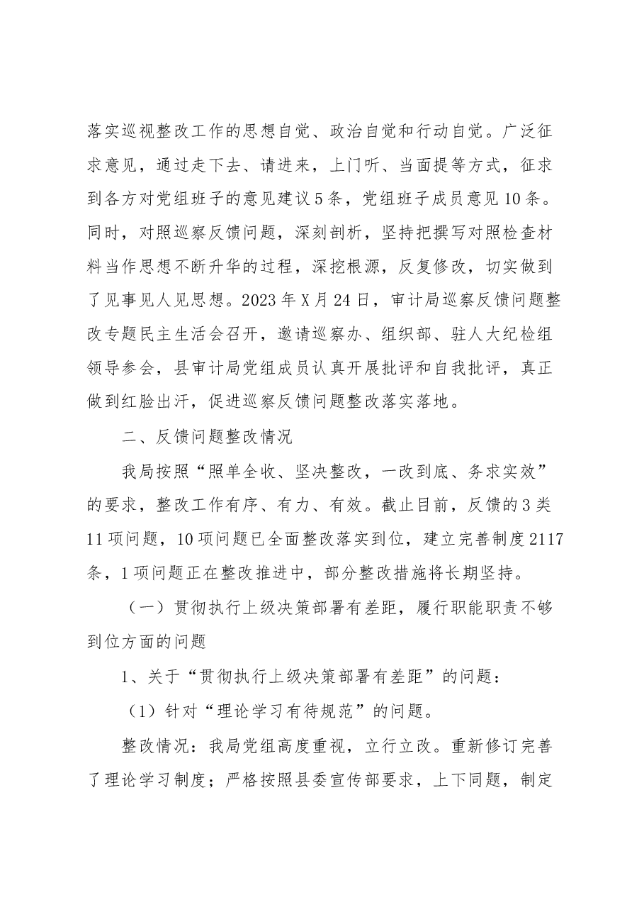 关于落实XX届县委第X轮巡察县审计局党组的反馈意见的整改情况报告.docx,第3页预览