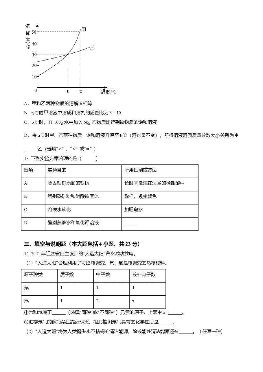 精品解析:江西省2021年中考化学试题(原卷版).doc,第3页预览