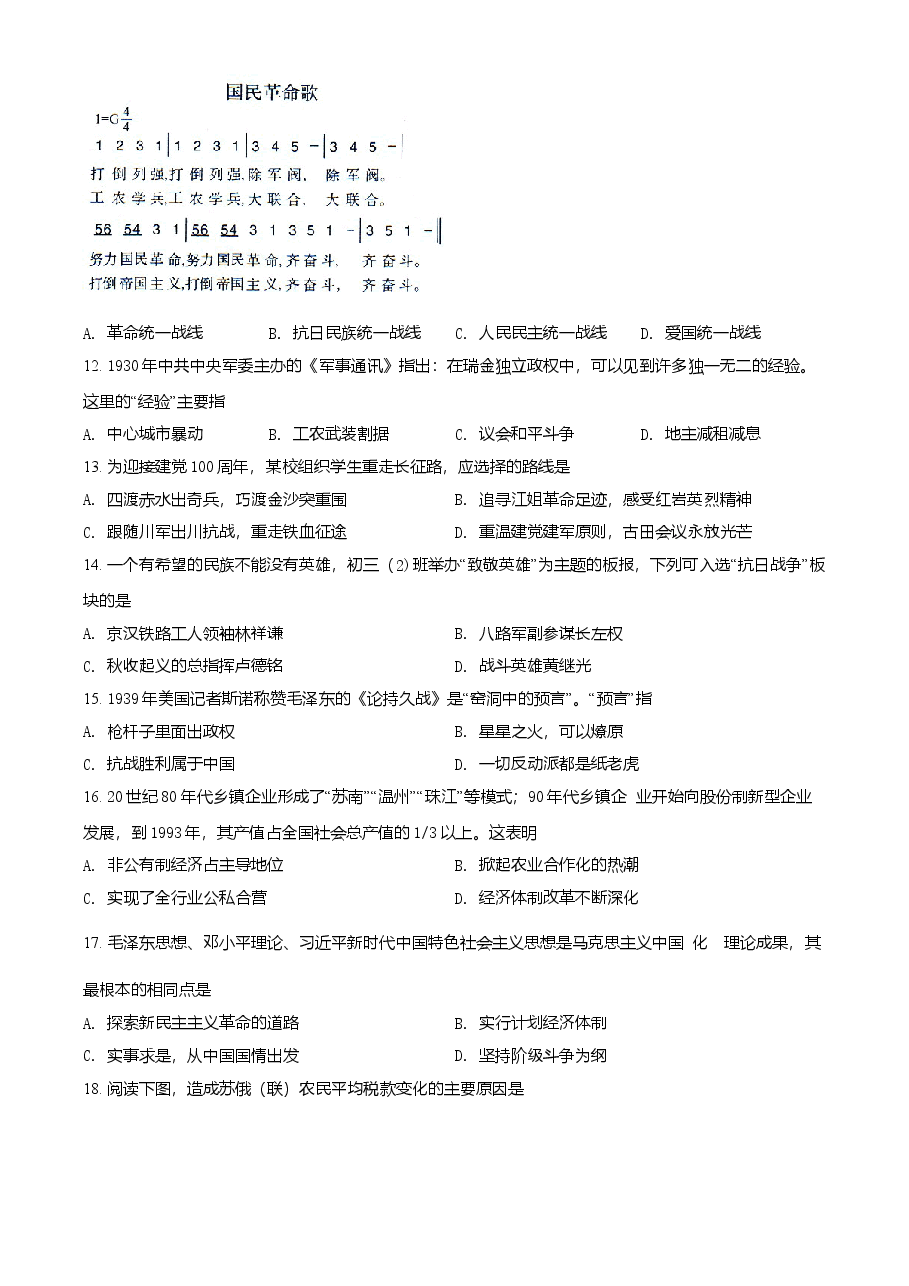 精品解析:2021年四川省自贡市中考历史试题(原卷版).doc,第3页预览