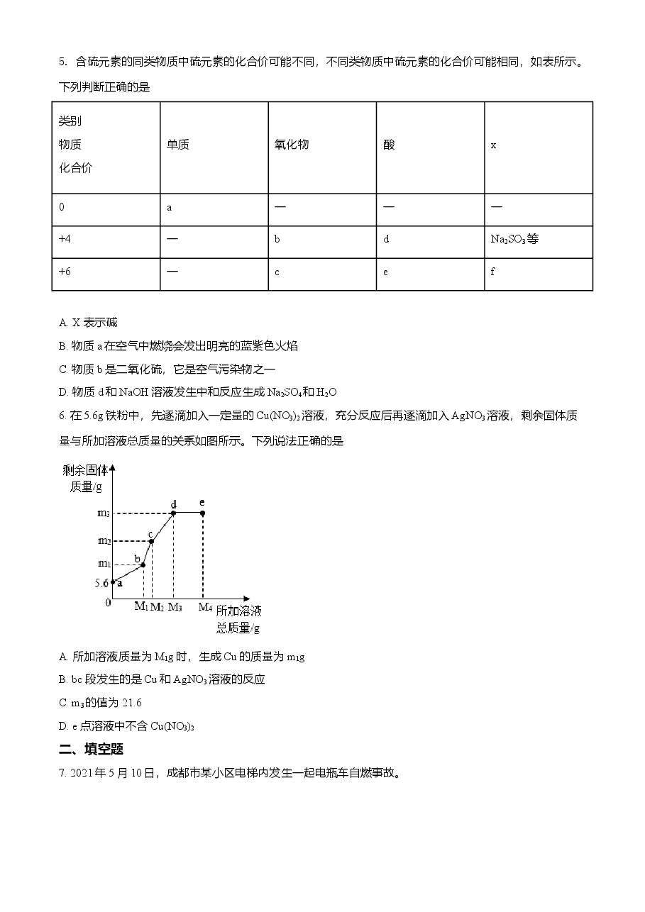 精品解析：浙江省宁波市2021年中考化学试题（原卷版）.doc，第2页预览