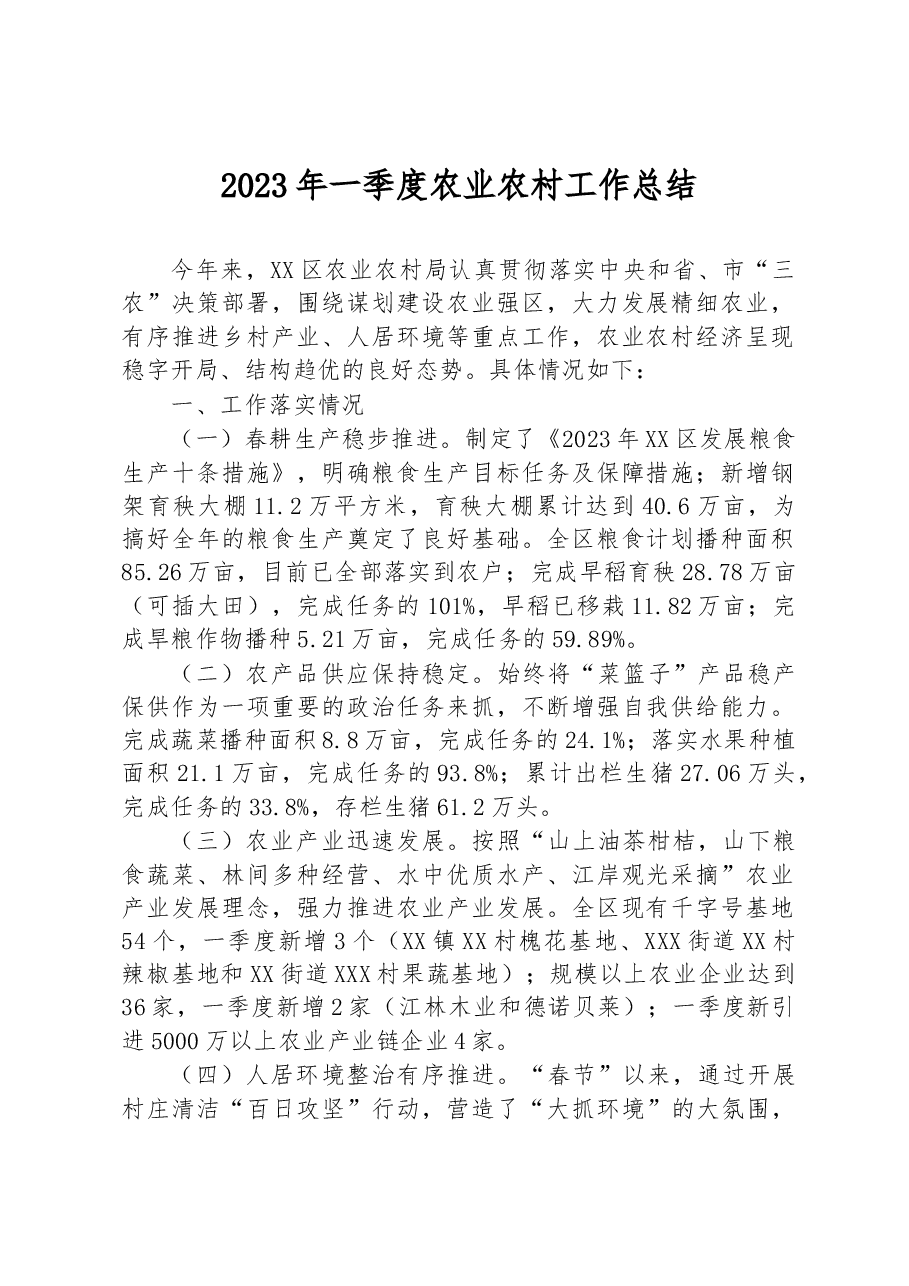 2023年一季度农业农村工作总结.docx,第1页预览