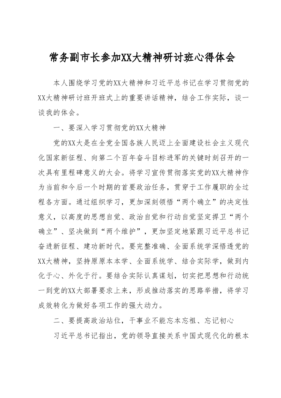 常务副市长参加二十大精神研讨班心得体会.docx,第1页预览