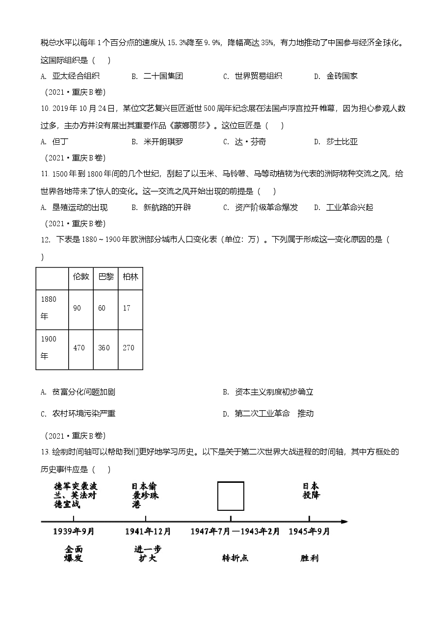 精品解析:2021年重庆市中考历史试题B卷(原卷版).doc,第3页预览