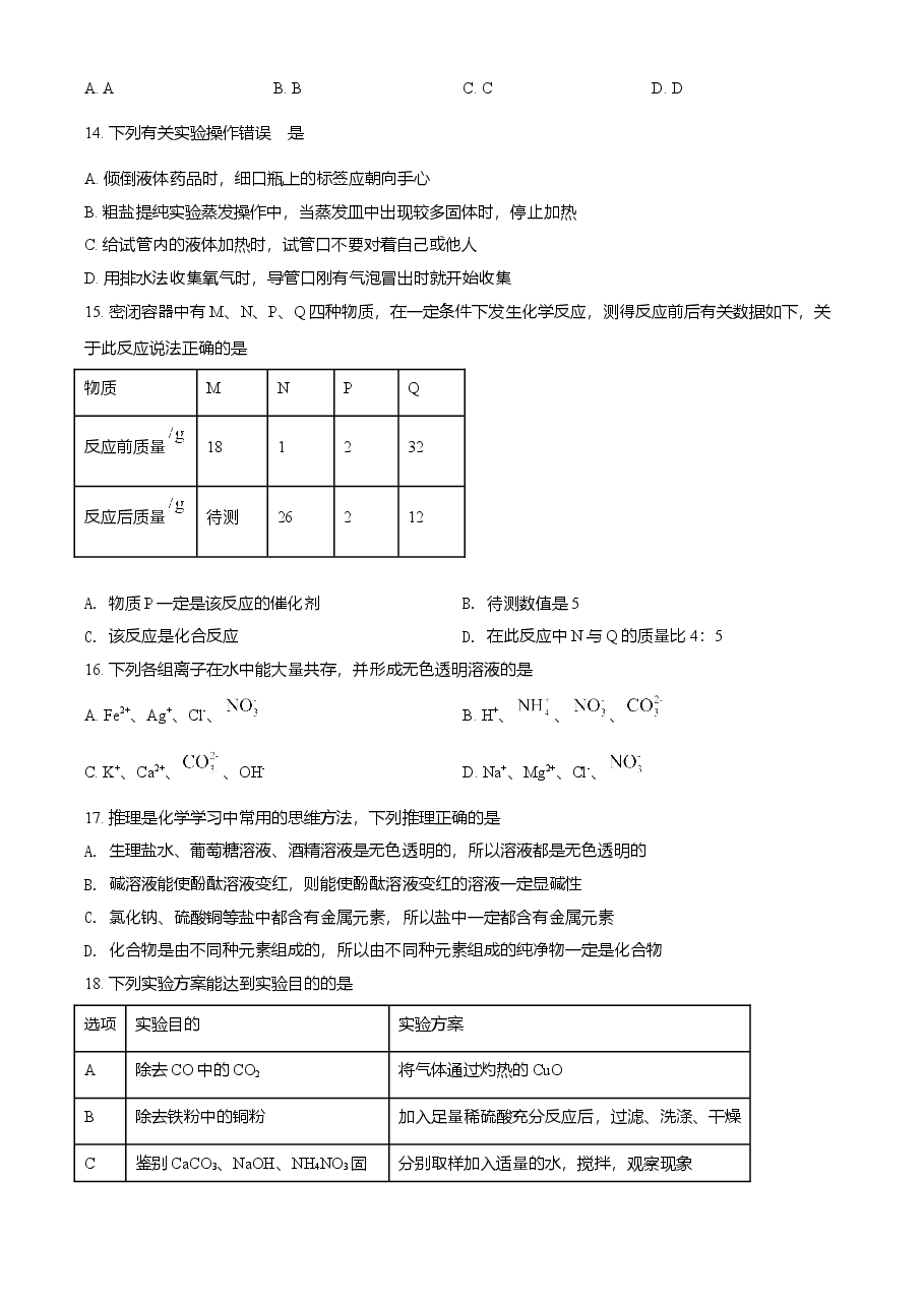 精品解析：黑龙江省伊春市2021年中考化学试题（原卷版）.doc，第4页预览