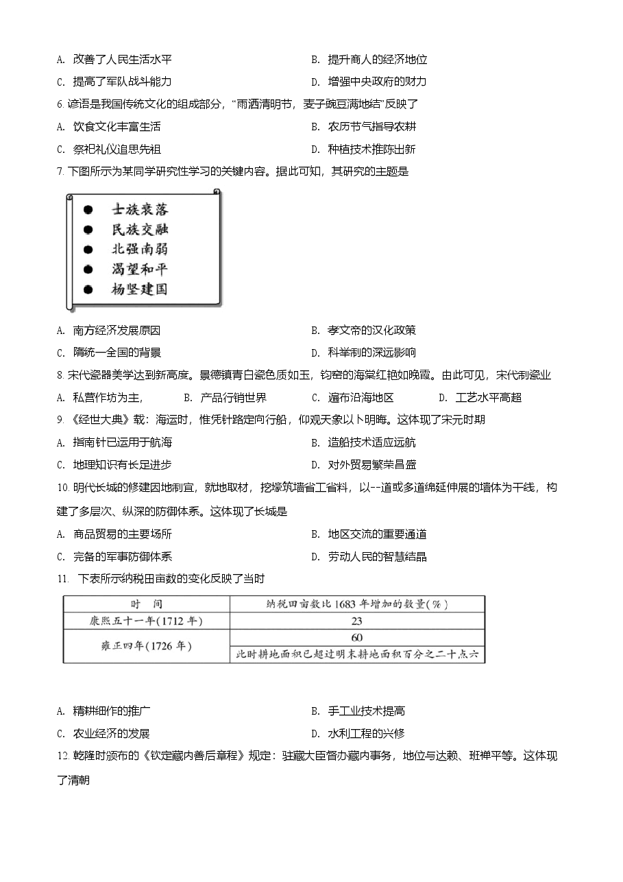 精品解析：2021年福建省中考历史试题（原卷版）.doc，第2页预览