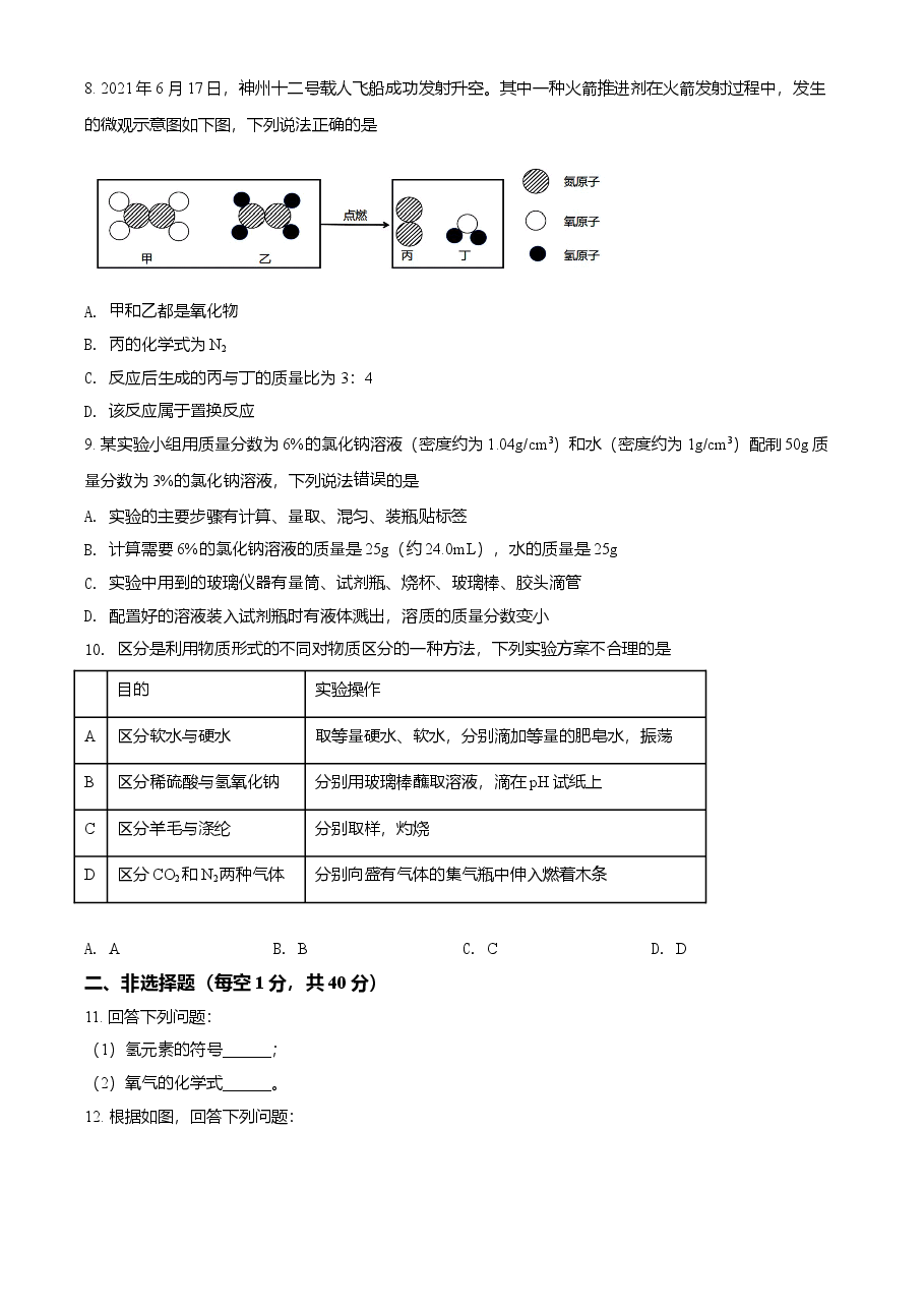 精品解析:吉林省长春市2021年中考化学试题(原卷版).doc,第2页预览