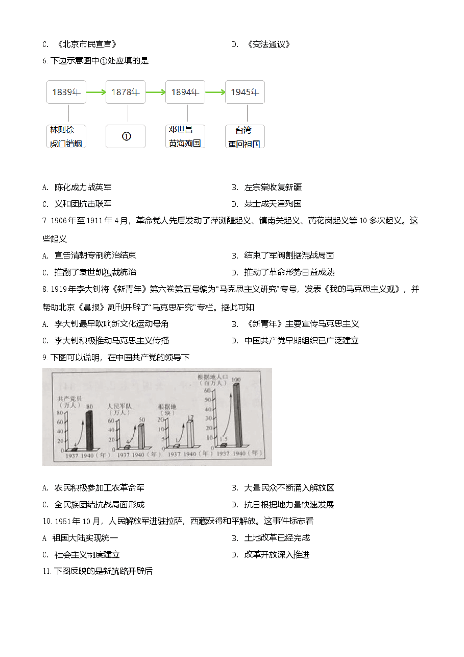 精品解析：2021年广西玉林市中考历史试题（原卷版）.doc，第2页预览