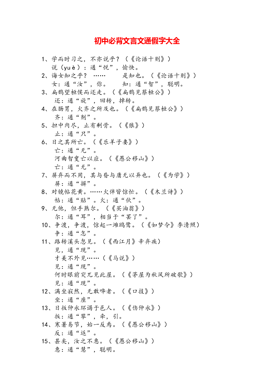 初中必背文言文通假字、成语、重点语句翻译大全.pdf,第1页预览