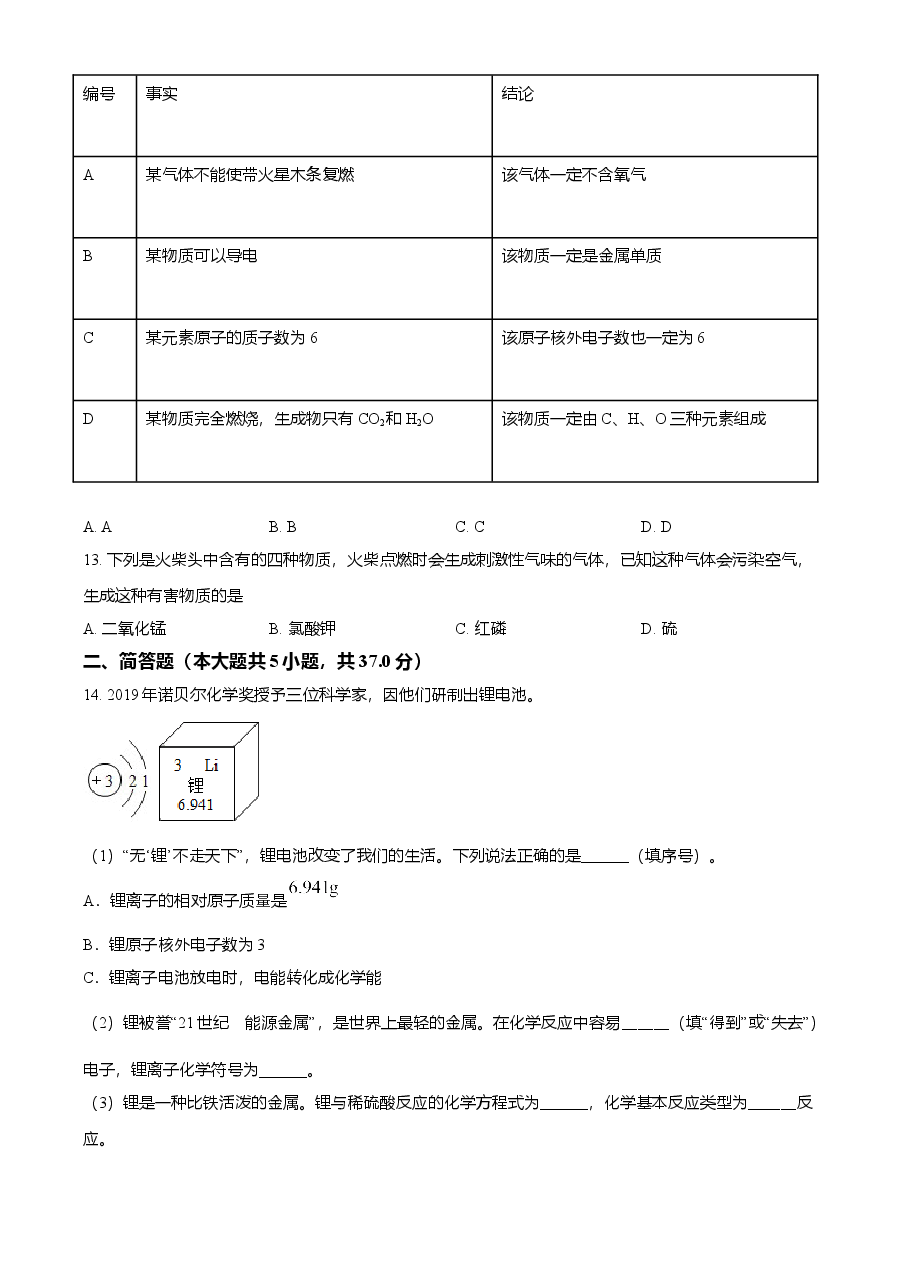 精品解析:辽宁省沈阳市2021年中考化学试题(原卷版).doc,第3页预览