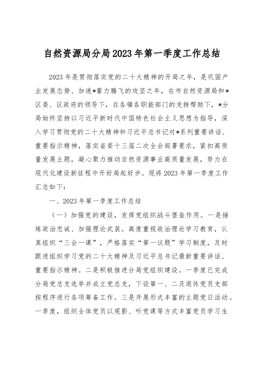 自然资源局分局2023年第一季度工作总结.docx,第1页预览