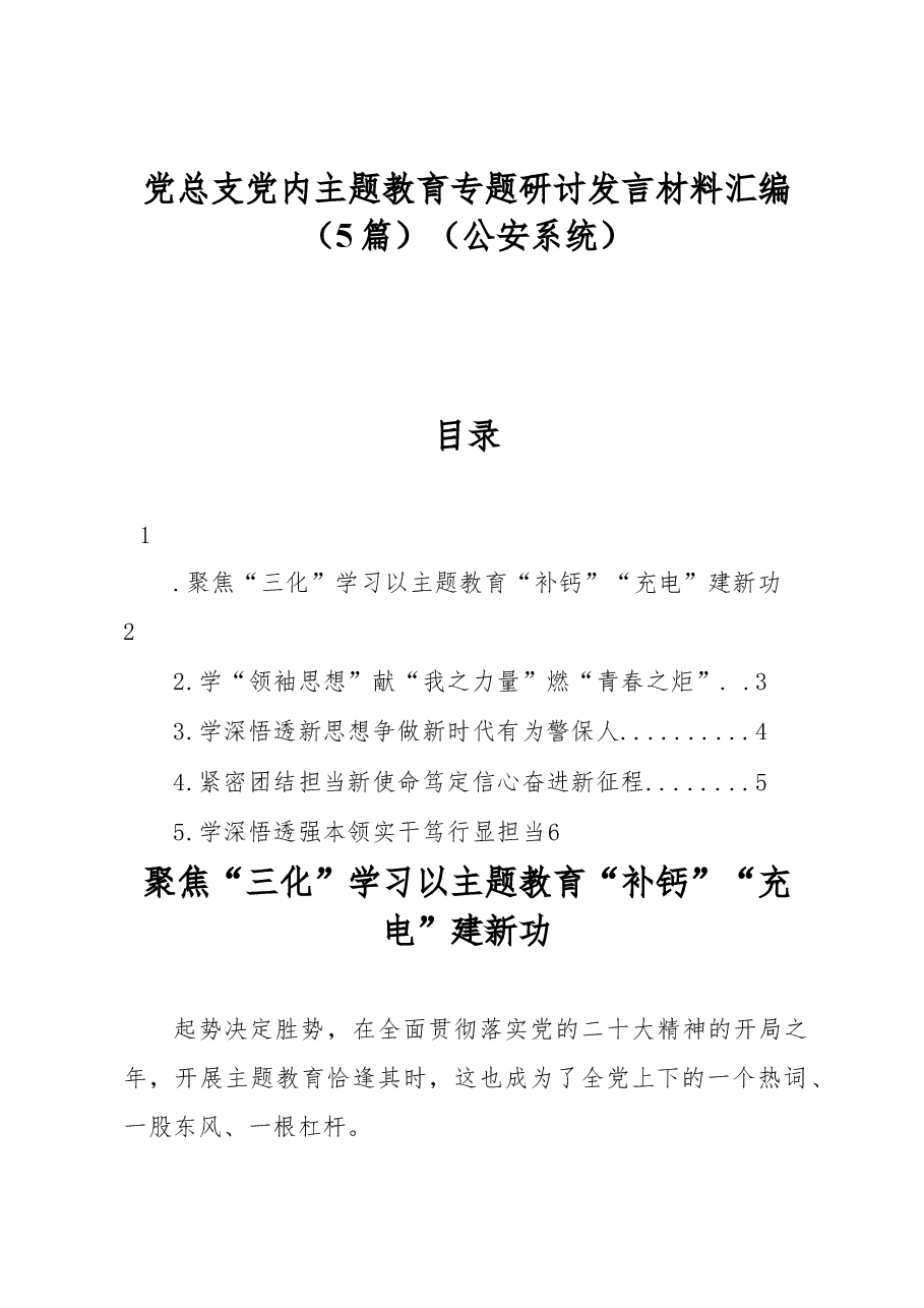 (5篇)党总支主题教育专题研讨发言材料汇编(公安系统).docx,第1页预览
