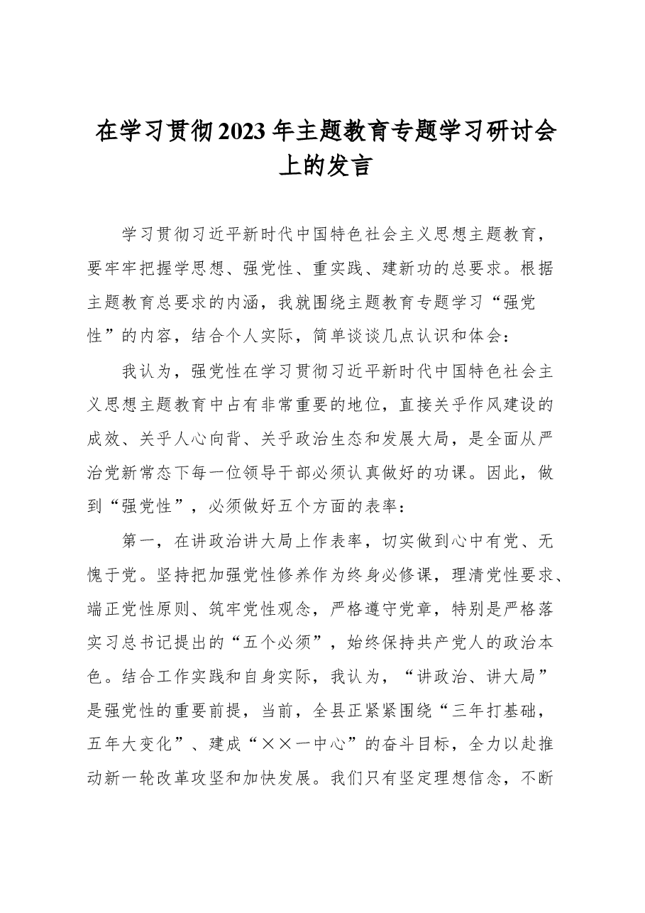 在学习贯彻2023年主题教育专题学习研讨会上的发言.docx,第1页预览
