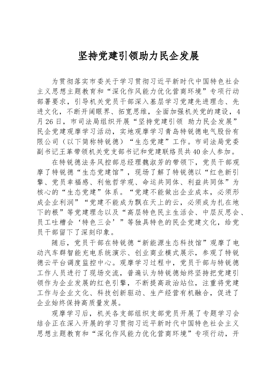 坚持党建引领 助力民企发展.docx,第1页预览